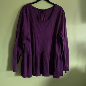 Lane Bryant Purple Brown Long Sleeve Stretch Baby Ribbed Top Blouse Size 18/20